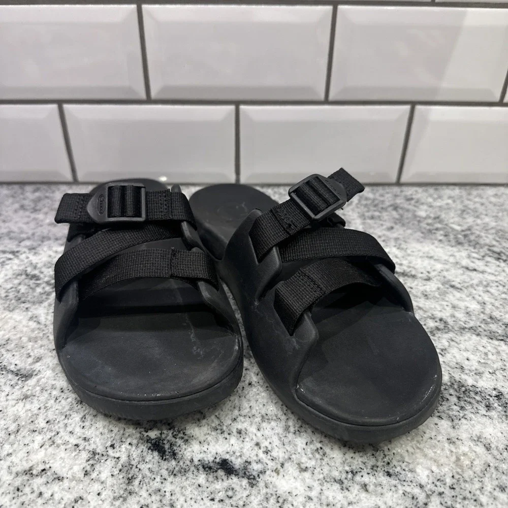 Chaco Chillos Slides Straps Unisex Youth 6 Recovery Black‎ Vegan Comfort Float